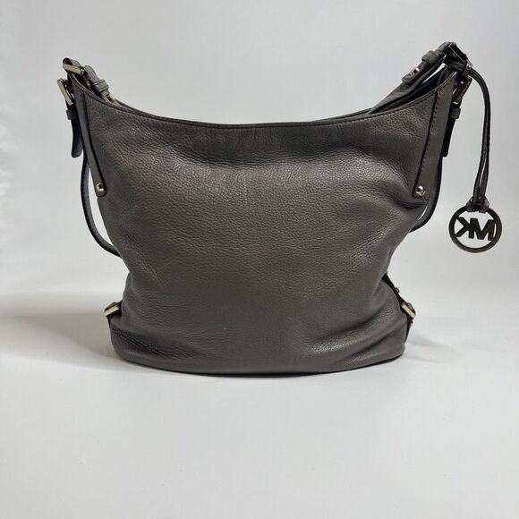 Michael Kors Bedford Large Belted Shoulder Bag Gray Leather Purse Handbag - Picture 3 of 9